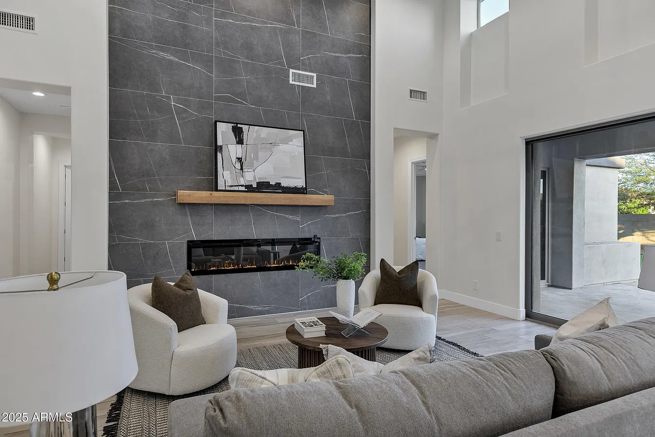 Floor-to-ceiling slate fireplace renovation